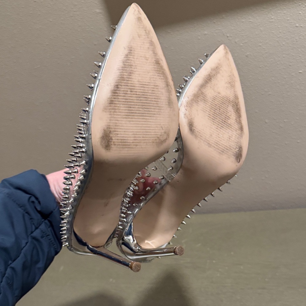 Steve Madden Transparent Silver Studded Heels - Picture 5 of 7